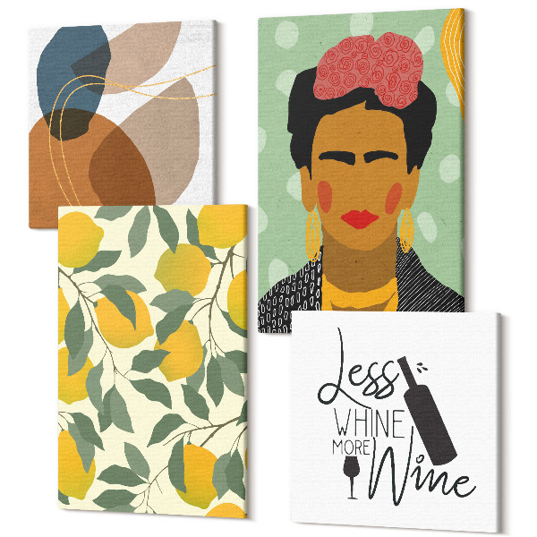 Tablouri multicanvas 4 piese Portretul sticlei de vin Lemons al Fridei Kahlo