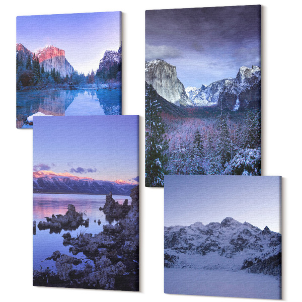 Tablouri multicanvas 4 piese Peisaje montane la amurg, priveliști la apă