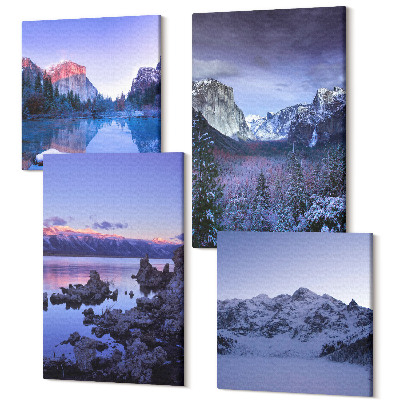 Tablouri multicanvas 4 piese Peisaje montane la amurg, priveliști la apă