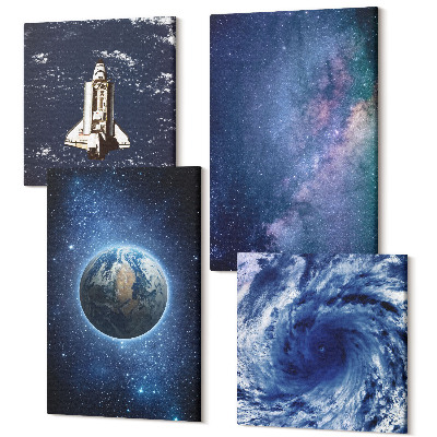 Tablouri multicanvas 4 piese Pământ în spațiu, furtună și galaxie de stele