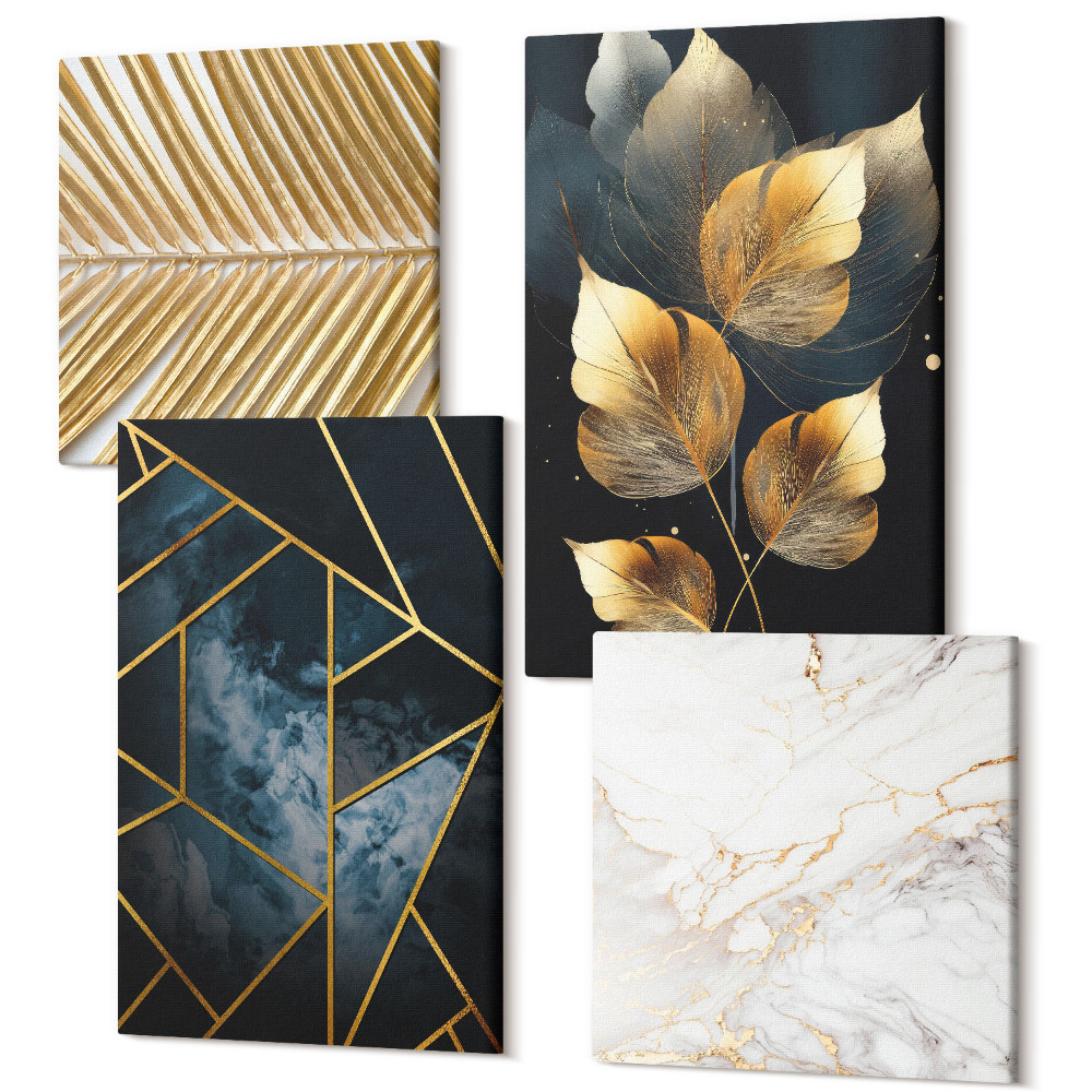 Tablou 4 piese Modele geometrice moderne și motive naturale de plante