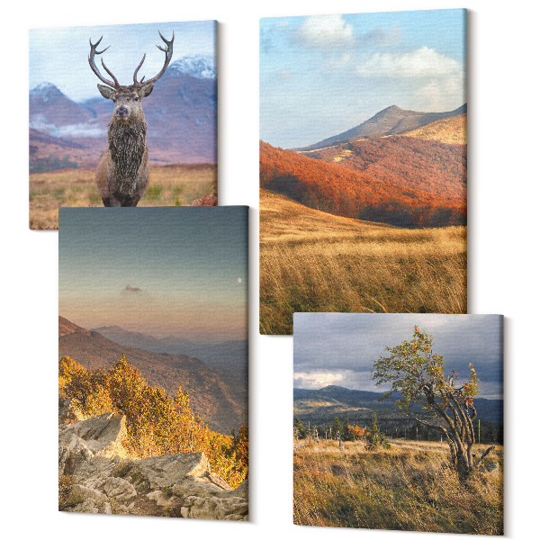 Tablouri multicanvas 4 piese Peisaje montane natura munti caprioare poieni iarba