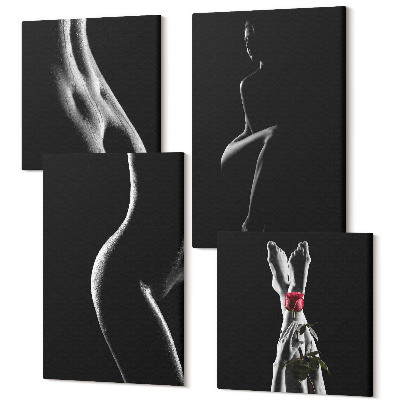 Tablou 4 piese Siluete feminine alb-negru erotice
