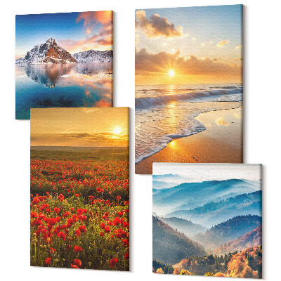 Tablou 4 piese Peisaje montane și litorale cu apusuri