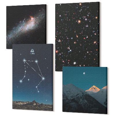 Tablouri multicanvas 4 piese Galaxie spațială constelație Balanță cer de noapte munți