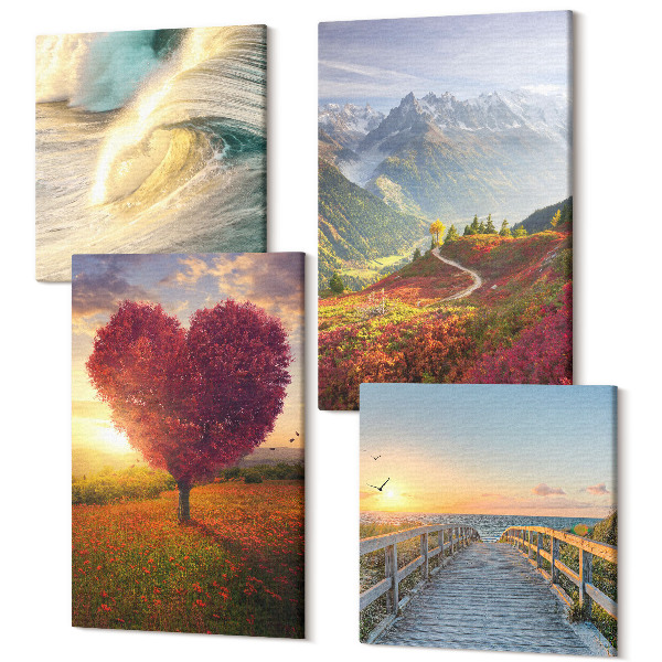 Tablouri multicanvas 4 piese Peisaje montane valuri dig copac în formă de inimă