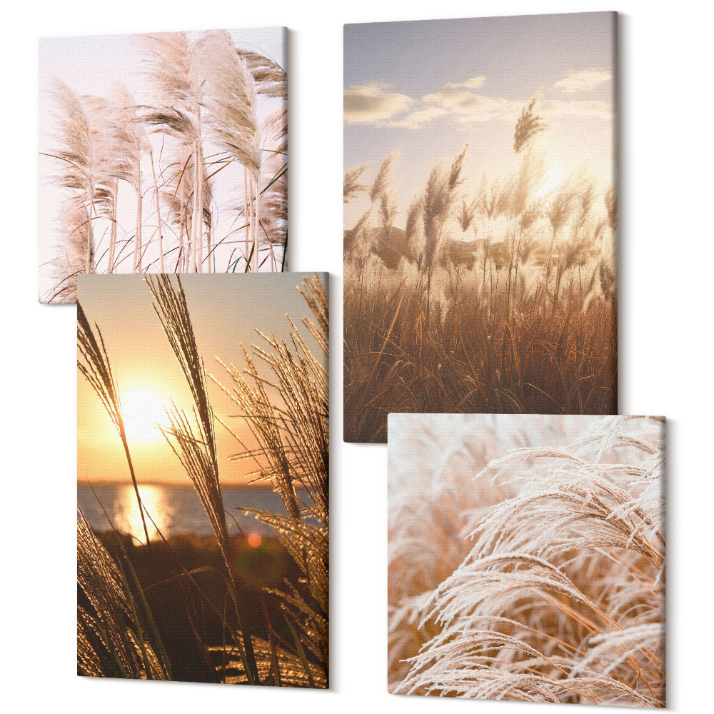 Tablou 4 piese Câmpuri delicate de iarbă boho la apus