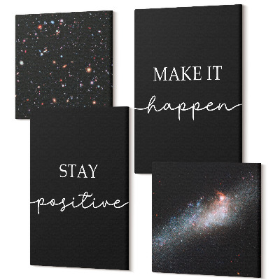 Tablou 4 piese Sloganuri motivaționale pe un fundal negru de stele în spațiu