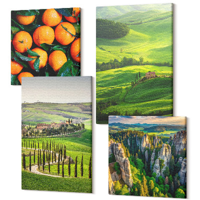 Tablouri multicanvas 4 piese Peisaj rural italian cu portocale și natură