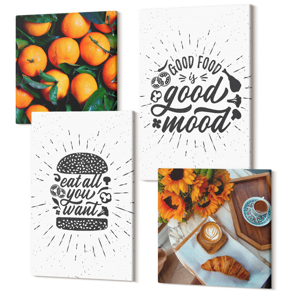 Tablouri canvas set 4 piese Motive de bucătărie și portocale suculente