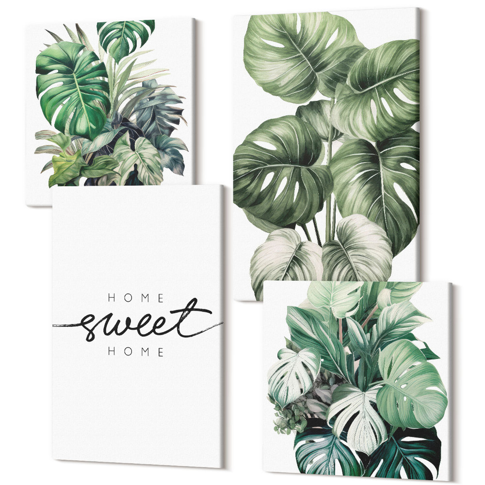Tablouri multicanvas 4 piese Plante verzi cu cuvintele Sweet Home