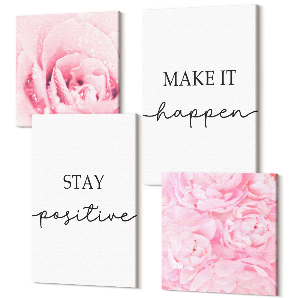 Tablou 4 piese Litere minimaliste inspirate de flori roz