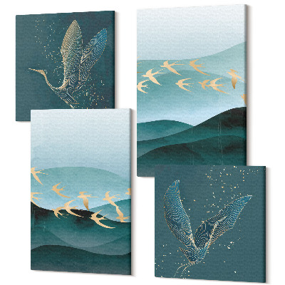 Tablouri multicanvas 4 piese Peisaje abstracte de valuri și păsări zburătoare