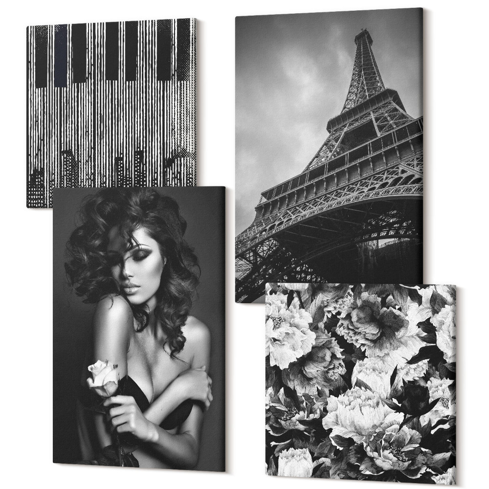 Tablou 4 piese Portretul unei femei cu un trandafir, rezumate Turnul Eiffel