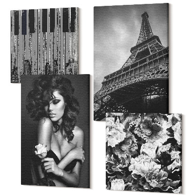 Tablou 4 piese Portretul unei femei cu un trandafir, rezumate Turnul Eiffel