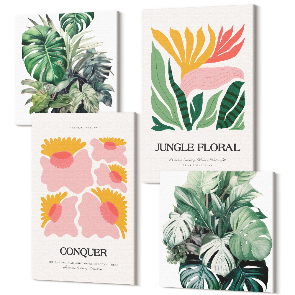 Tablouri multicanvas 4 piese Postere cu flori și frunze într-un stil modern