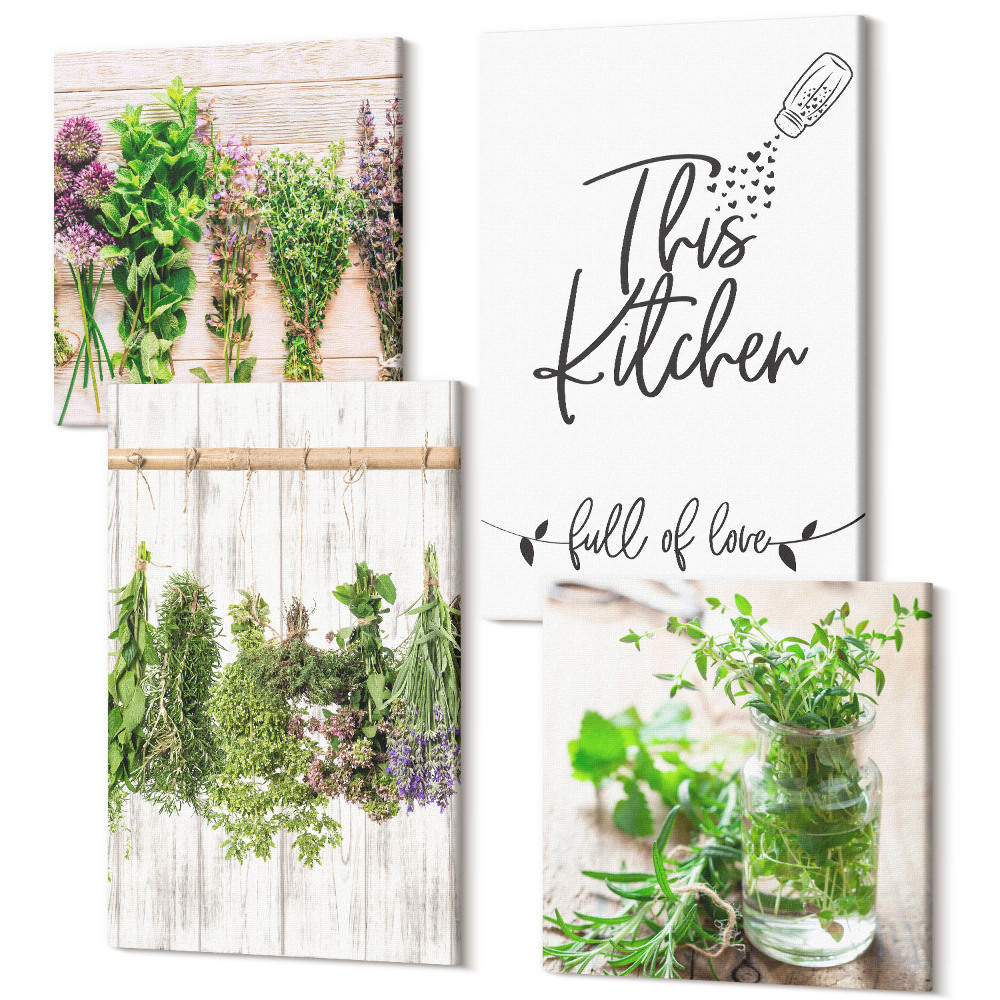 Tablouri multicanvas 4 piese Uscarea ierburilor și a plantelor pentru bucătărie