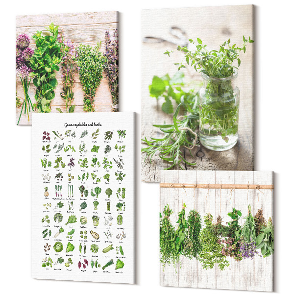 Tablou 4 piese Plante uscate pentru lista de ierburi de bucătărie