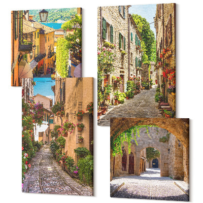 Tablou 4 piese Străzi italiene cu flori și arhitectură peisagistică