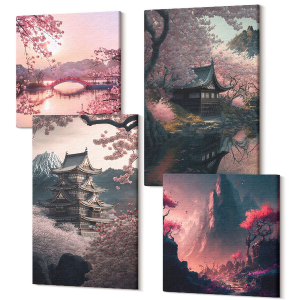 Tablouri multicanvas 4 piese Peisaje fantastice din Japonia peisaje montane