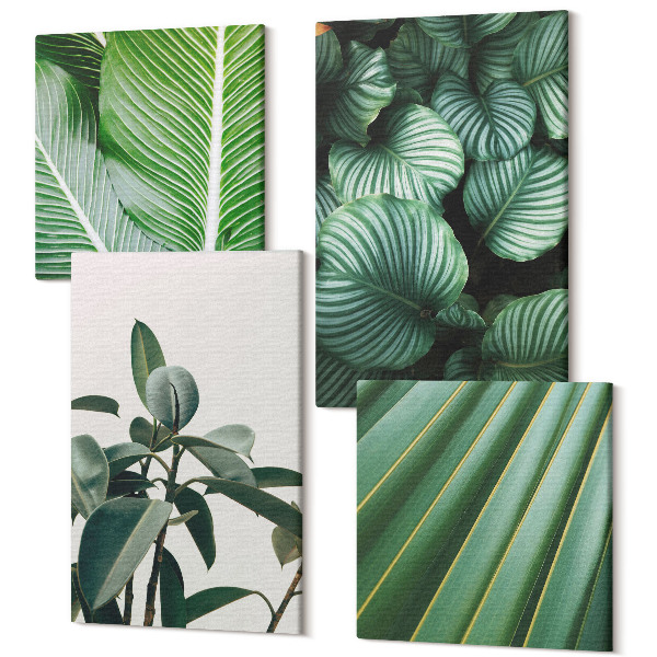 Tablouri canvas set 4 piese Frunze tropicale estetice în diverse nuanțe de verde