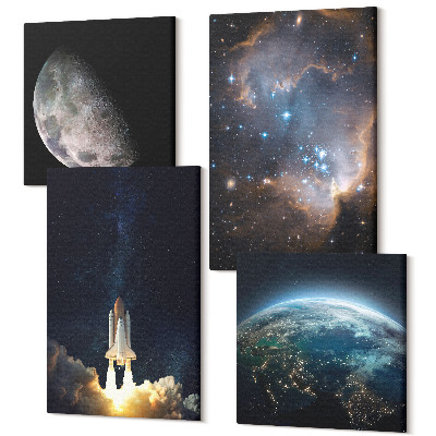 Tablou 4 piese Spațiu Pământ rachetă galaxie cer stele