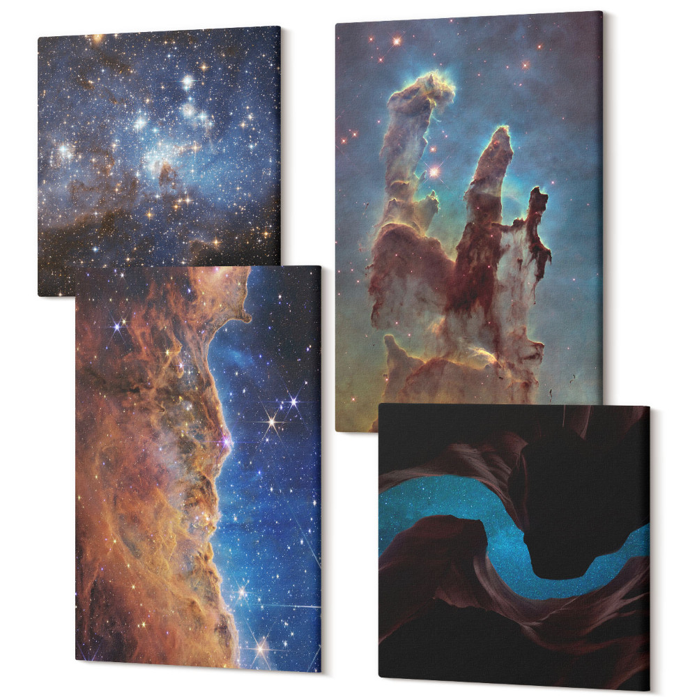 Tablou 4 piese Peisaje spațiale cu galaxii și nebuloase