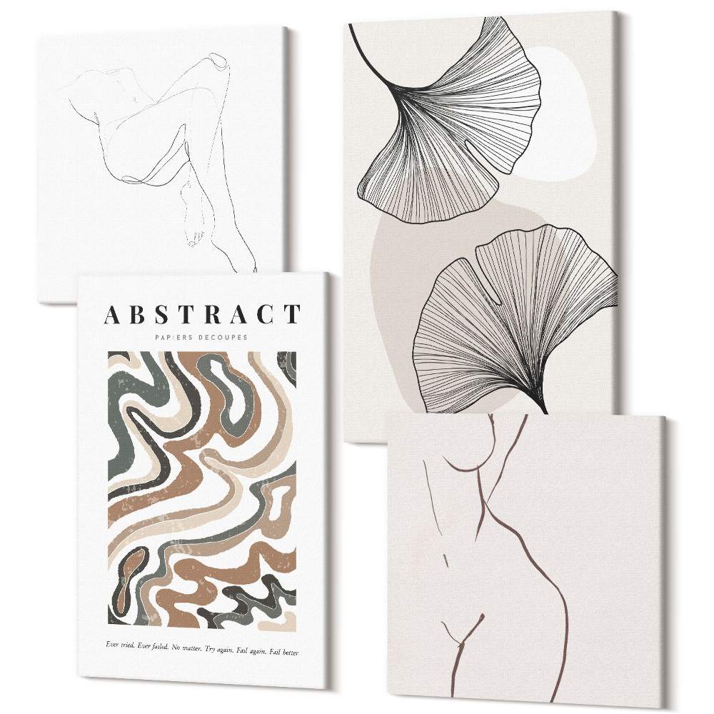 Tablouri canvas set 4 piese Poster abstract cu forme feminine lasă stil boho