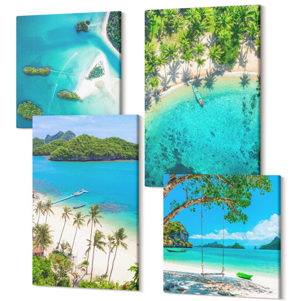 Tablouri canvas set 4 piese Plaje tropicale cu palmieri și ape cristaline