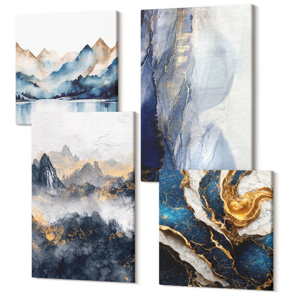 Tablouri multicanvas 4 piese Peisaje montane cu tonuri de albastru si gri