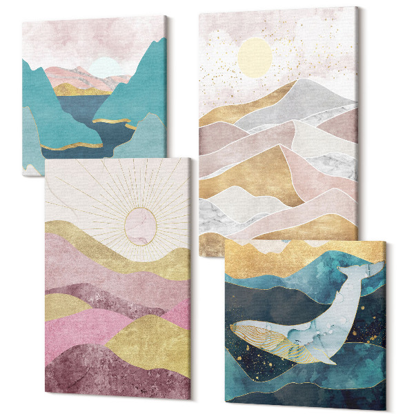 Tablouri canvas set 4 piese Peisaje abstracte cu munți și soare