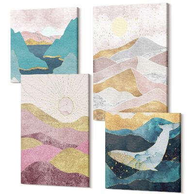 Tablouri canvas set 4 piese Peisaje abstracte cu munți și soare