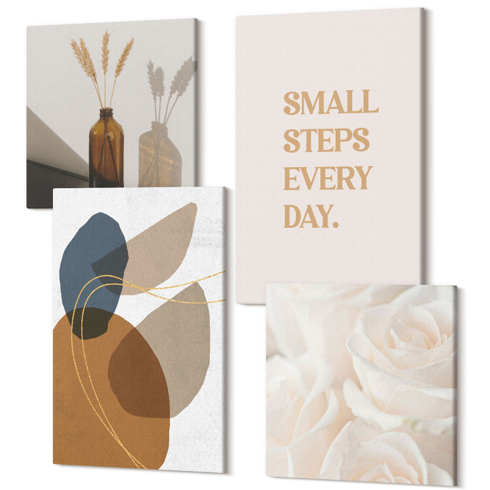 Tablou 4 piese Forme abstracte și accente naturale incluse