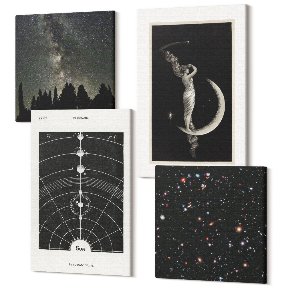 Tablouri canvas set 4 piese Figura de noapte galaxie a sistemului solar pe lună