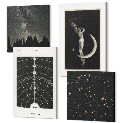 Tablouri canvas set 4 piese Figura de noapte galaxie a sistemului solar pe lună