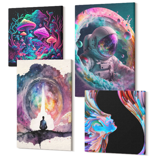 Tablou 4 piese Ilustrații colorate în stil de artă fantastică