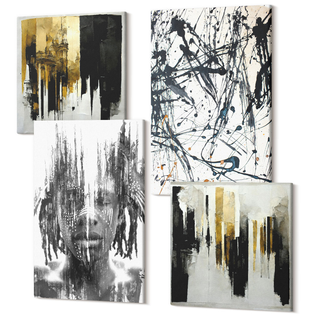 Tablou 4 piese Contrastarea abstracțiilor cu portretul și arhitectura