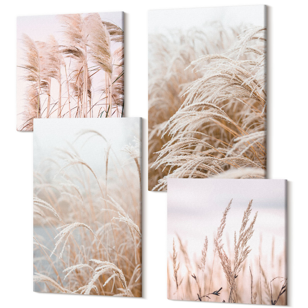Tablouri canvas set 4 piese Câmpuri de iarbă în nuanțe delicate de maro și bej