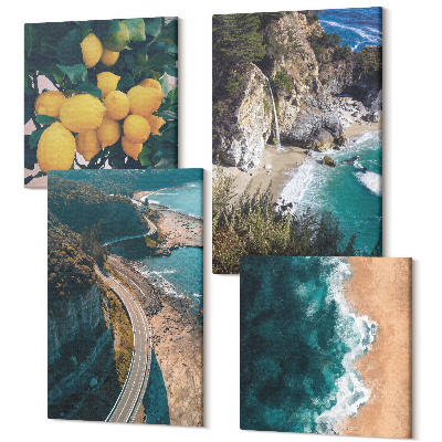 Tablou 4 piese Mare plajă lămâi peisaj montan drum de coastă