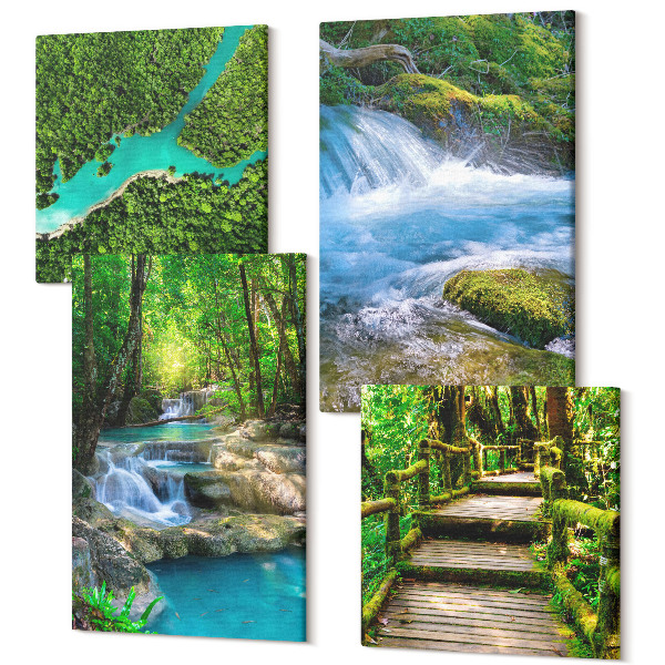 Tablouri canvas set 4 piese Păduri verzi și ape cristaline ale râurilor