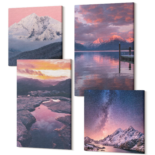 Tablouri canvas set 4 piese Munți și apă în peisaje naturale frumoase