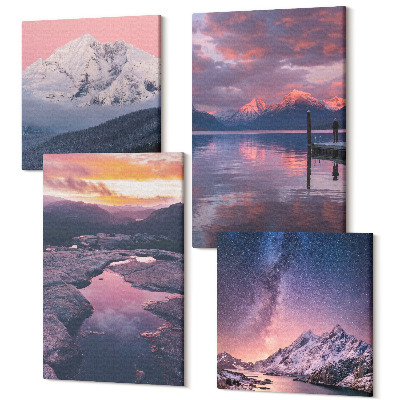 Tablouri canvas set 4 piese Munți și apă în peisaje naturale frumoase