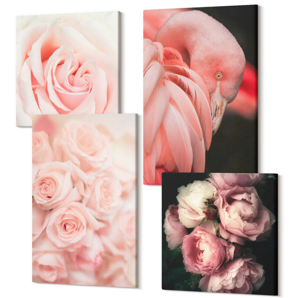 Tablouri multicanvas 4 piese Roz pastel și flamingo în nuanțe delicate