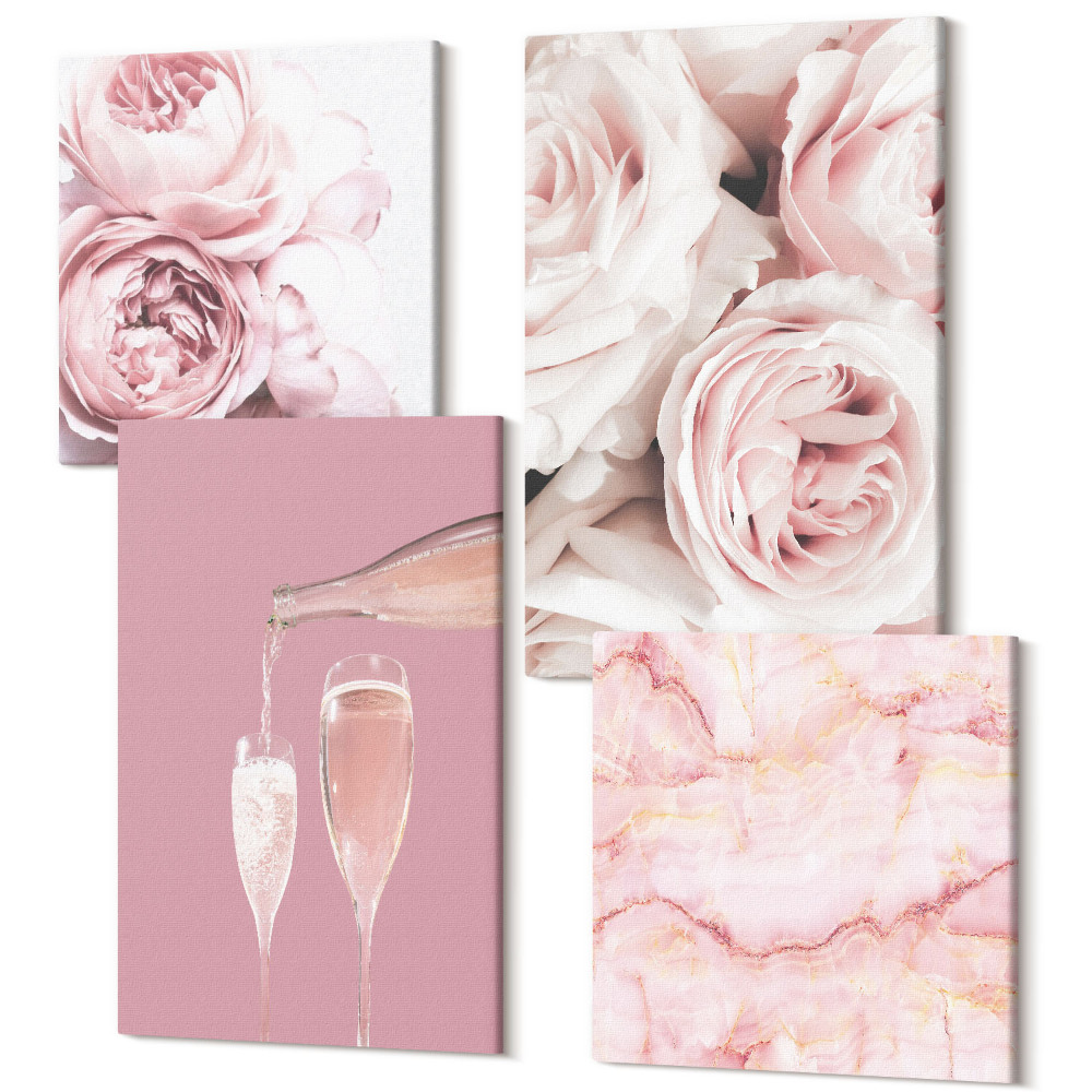 Tablou 4 piese Trandafiri de șampanie și un fundal de marmură pastel