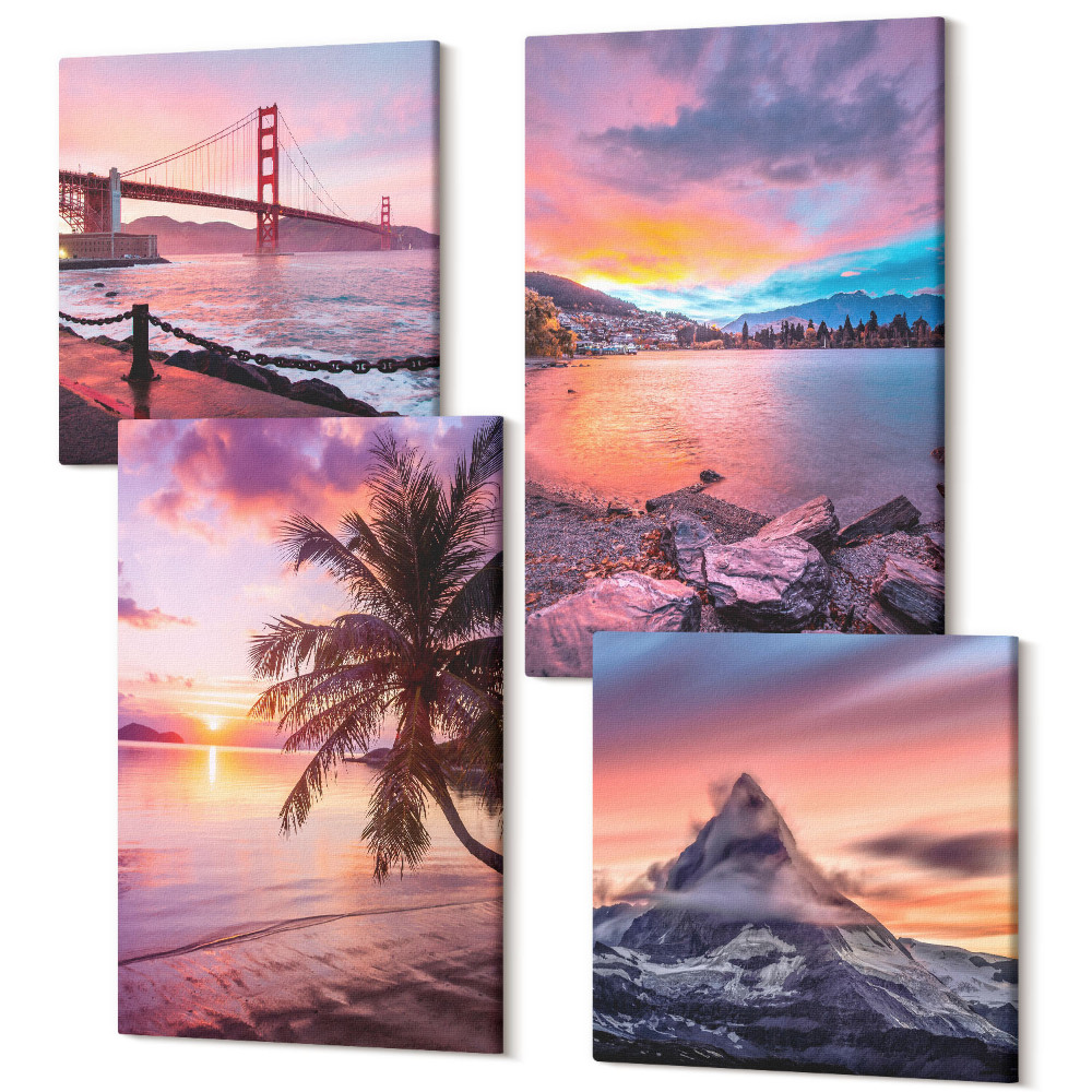 Tablouri canvas set 4 piese Apusuri peste pod și peisaj acvatic