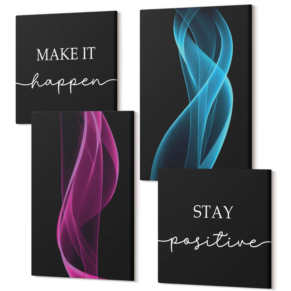 Tablou 4 piese Valuri de linii colorate de neon pe un fundal întunecat