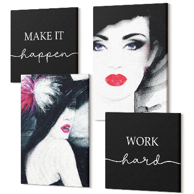 Tablou 4 piese Portrete pictate ale femeilor cu buze expresive