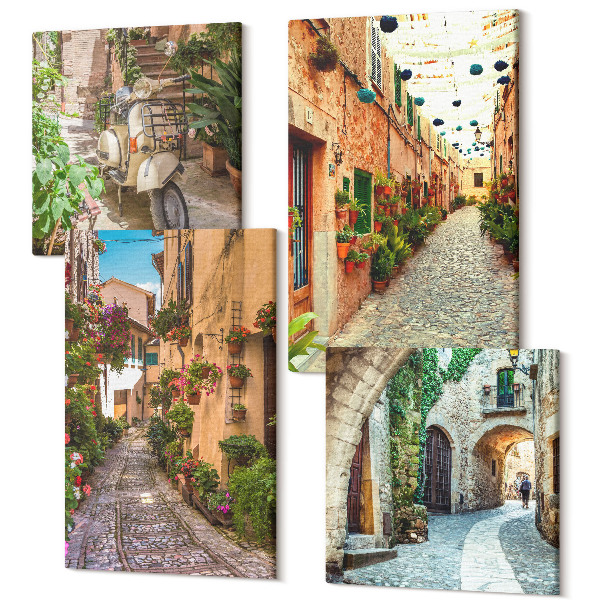 Tablouri canvas set 4 piese Străzi fermecătoare cu flori într-o atmosferă italiană