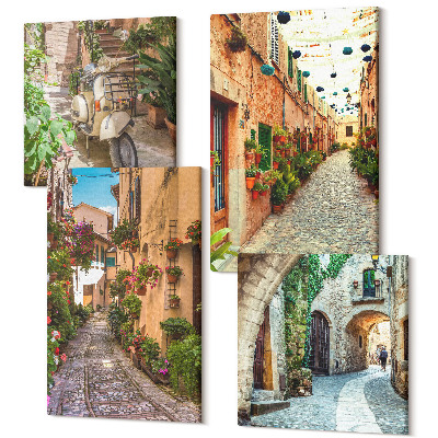 Tablouri canvas set 4 piese Străzi fermecătoare cu flori într-o atmosferă italiană