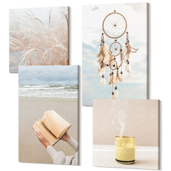 Tablouri multicanvas 4 piese Peisaje liniștite, priveliști delicate de vară, stil boho